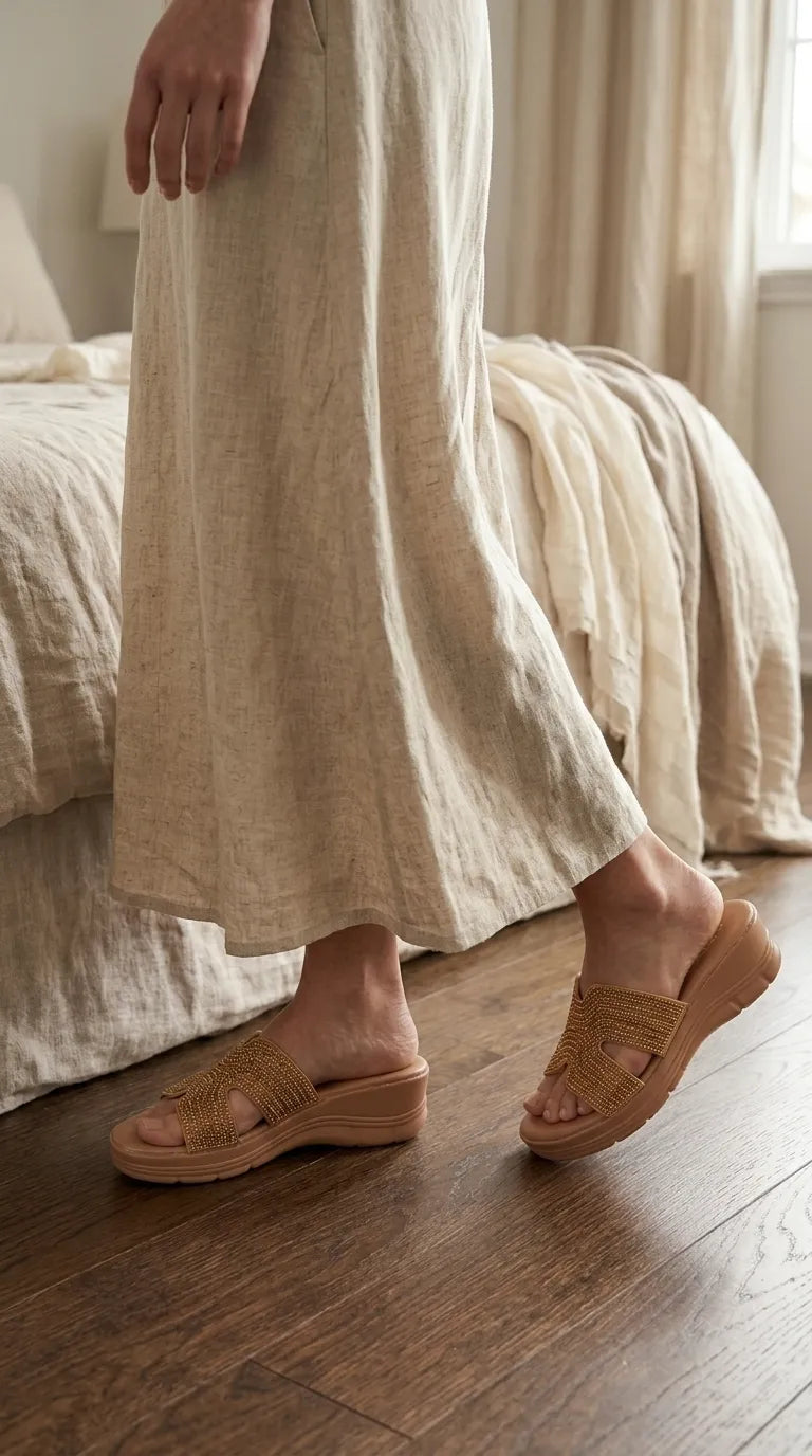 Golden Formal Slipper For Ladies PU0820