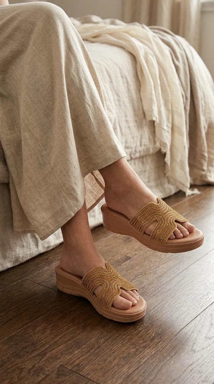 Golden Formal Slipper For Ladies PU0820