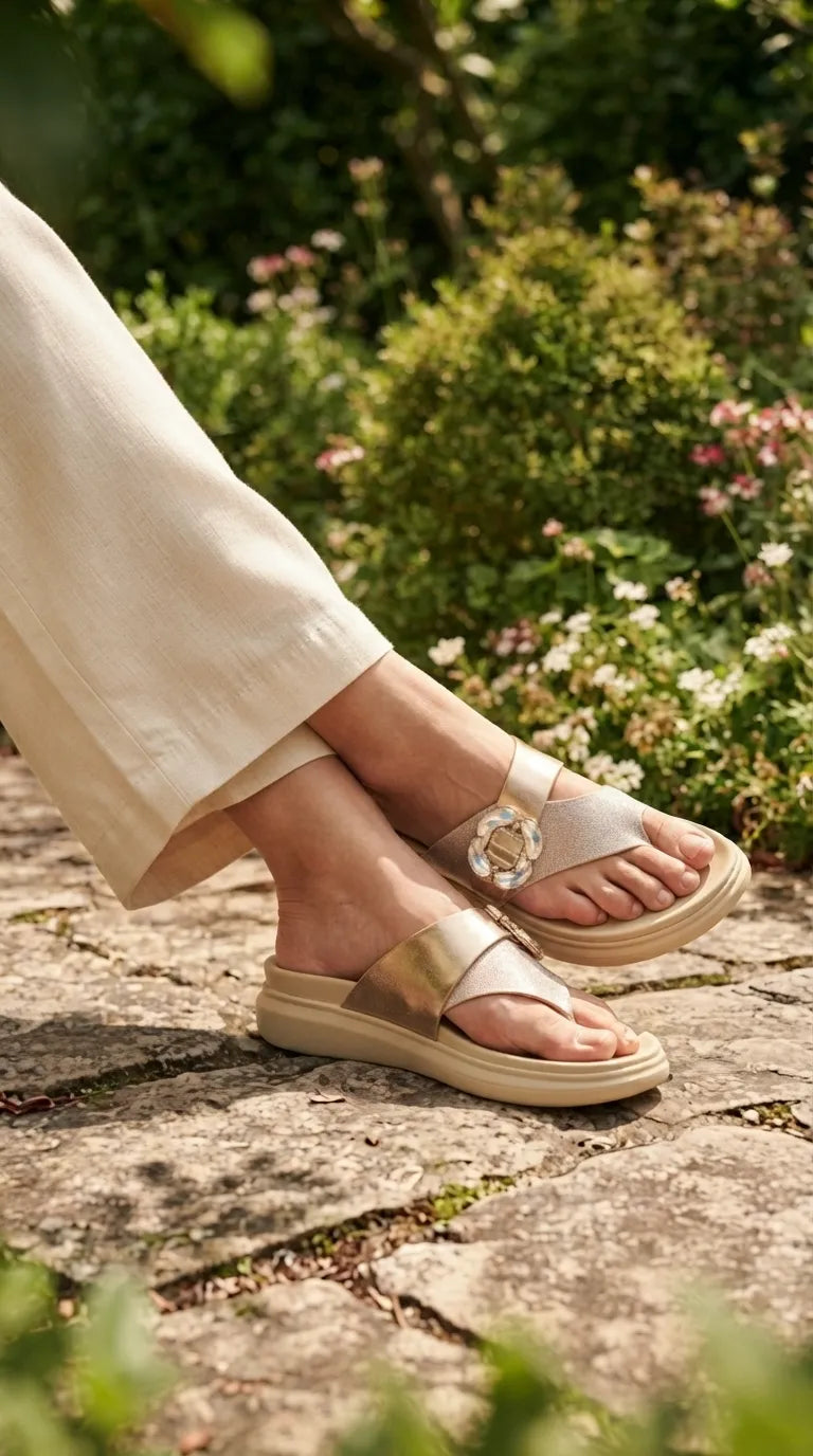 Golden Formal Chappal For Women PU0903