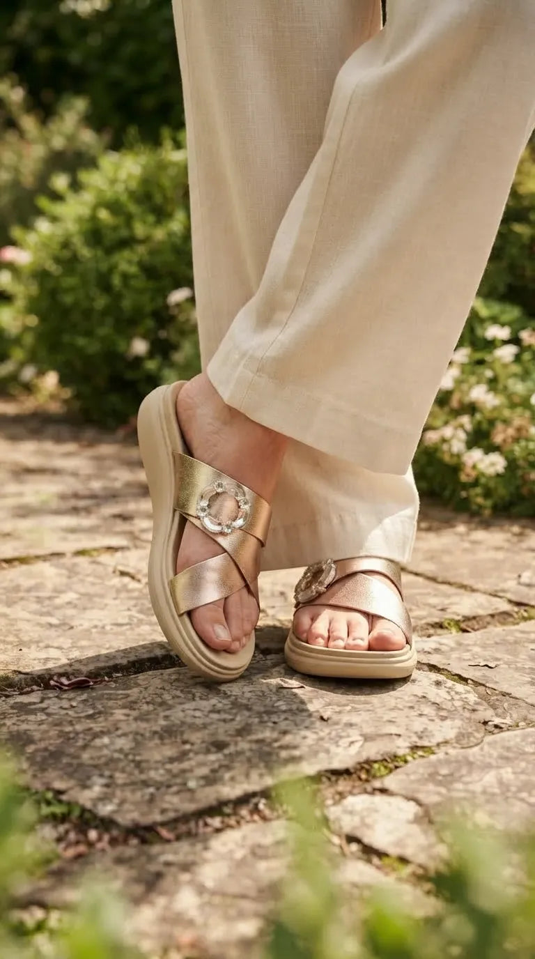 Golden Formal Chappal For Women PU0903