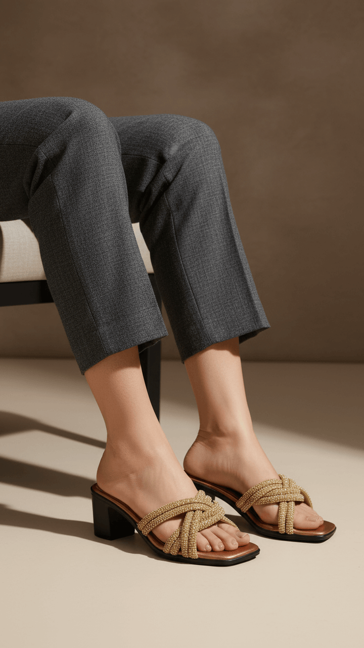 Golden Formal Slipper For Women PUS010