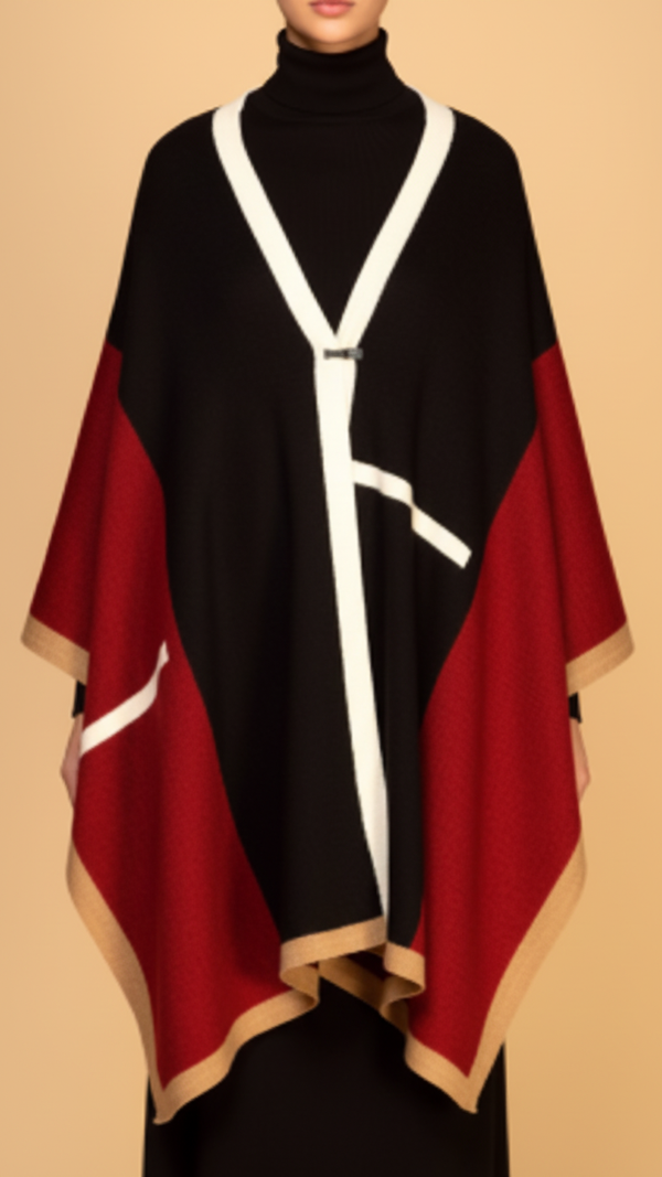 Red Winter Cape Shawl PW1812