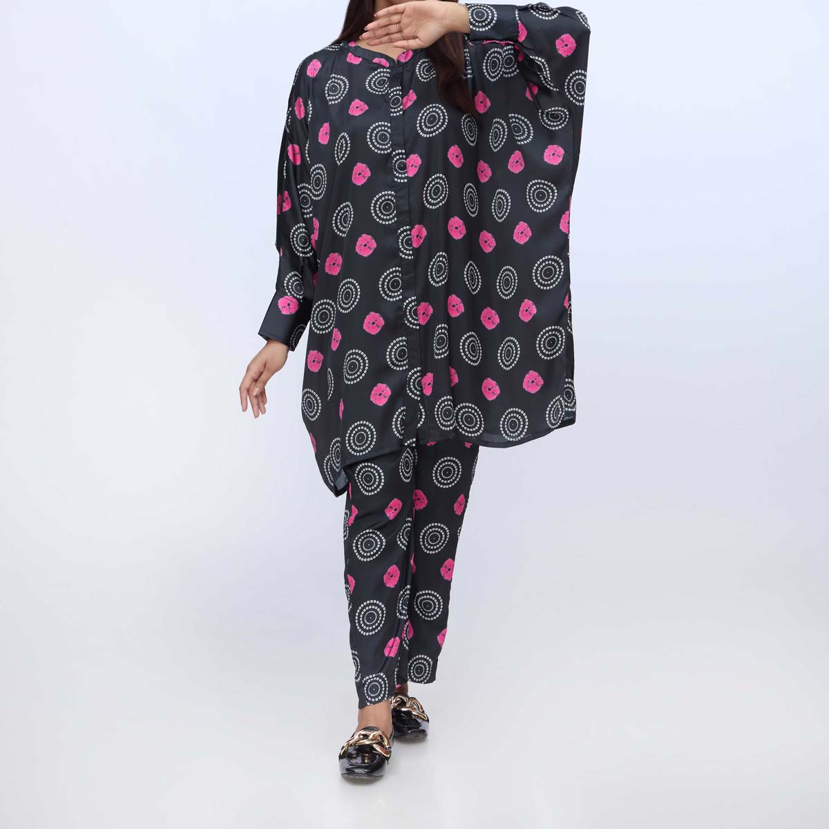 2PC- Digital Printed Shamoz Silk Shirt & Trouser PW3068