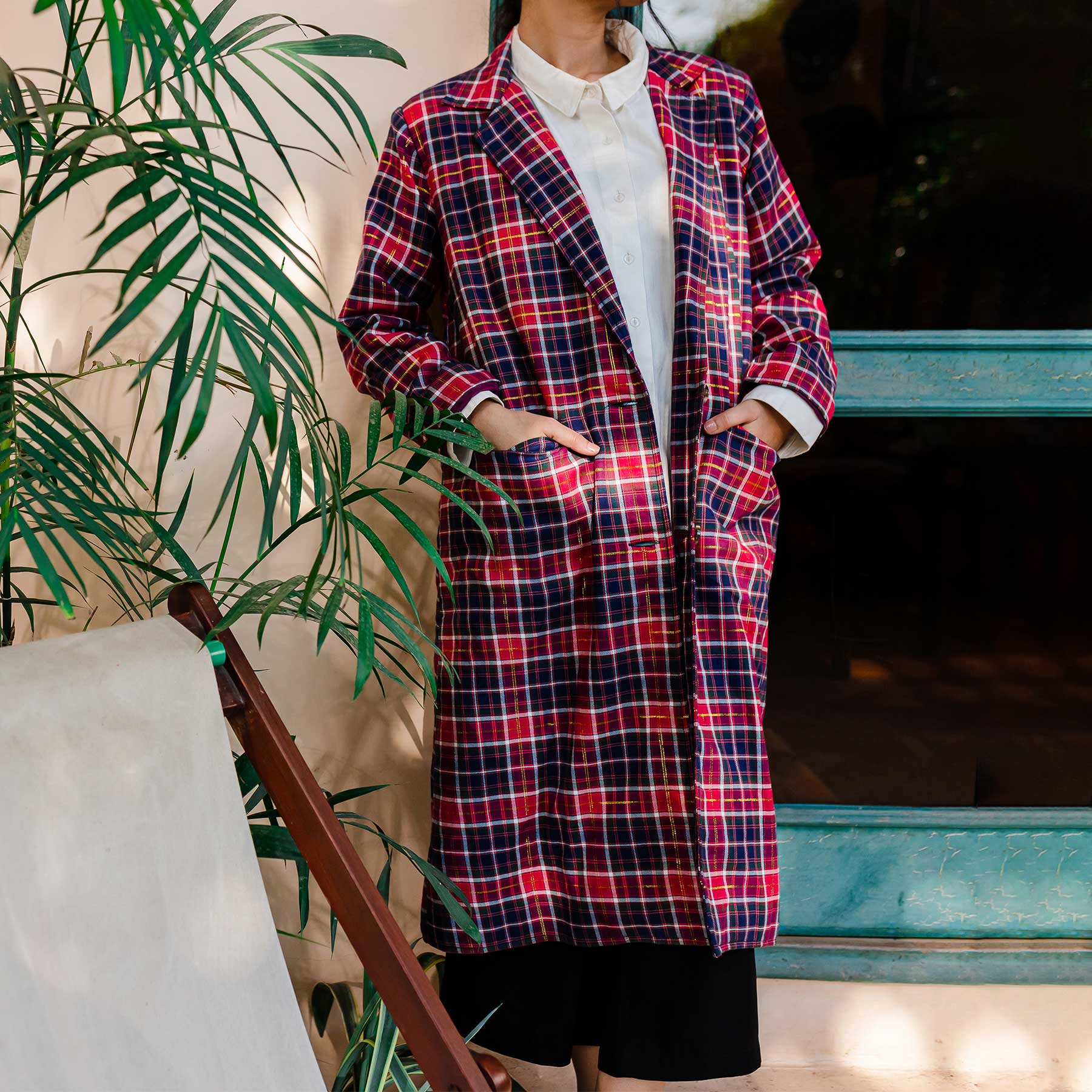 Flannel Checkered Long Coat PW3167