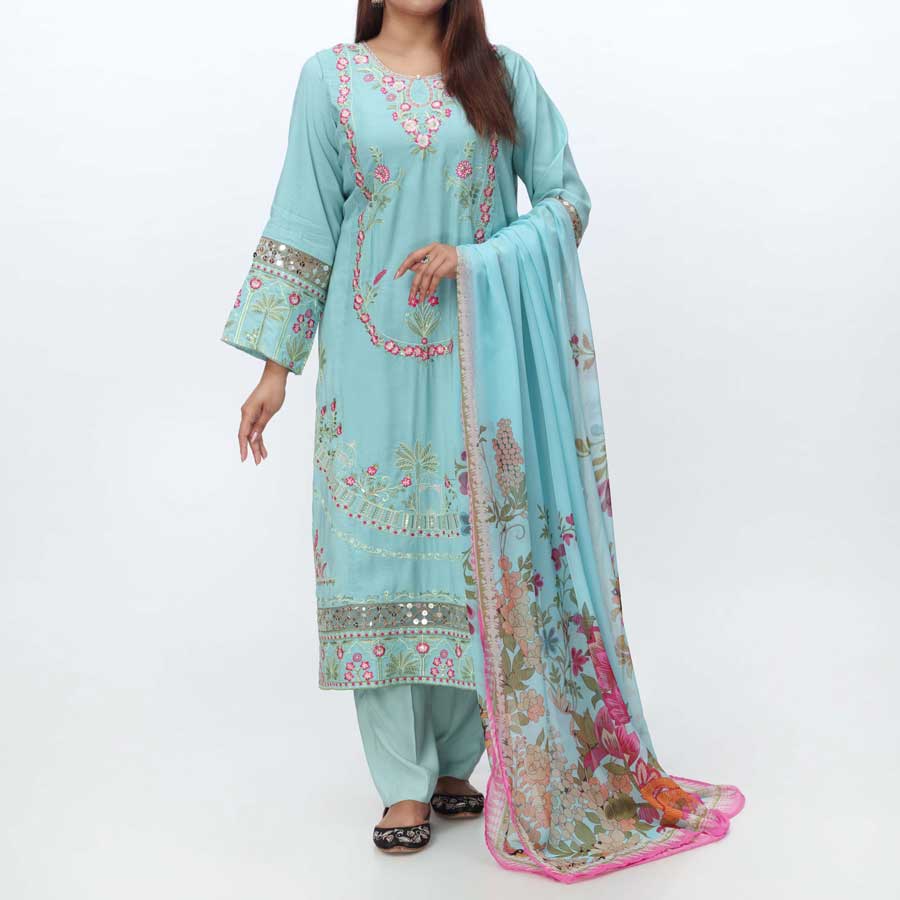 3PC- Embellished Raw Silk Suit PW3240