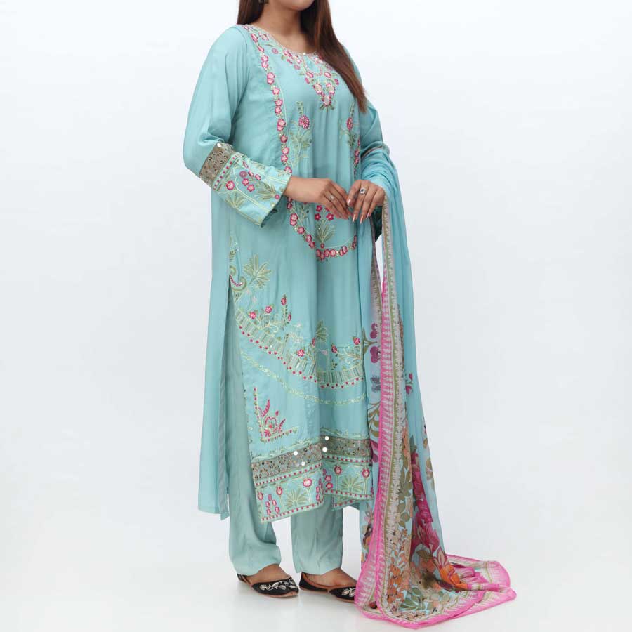 3PC- Embellished Raw Silk Suit PW3240