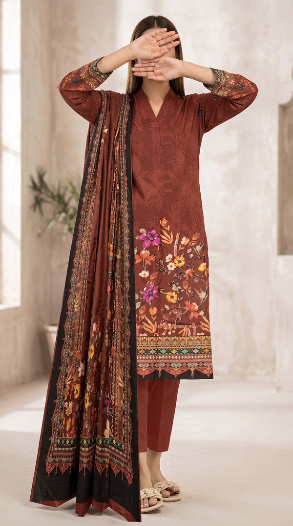3PC- Unstitched Digital Printed Dhanak Suit PW3363