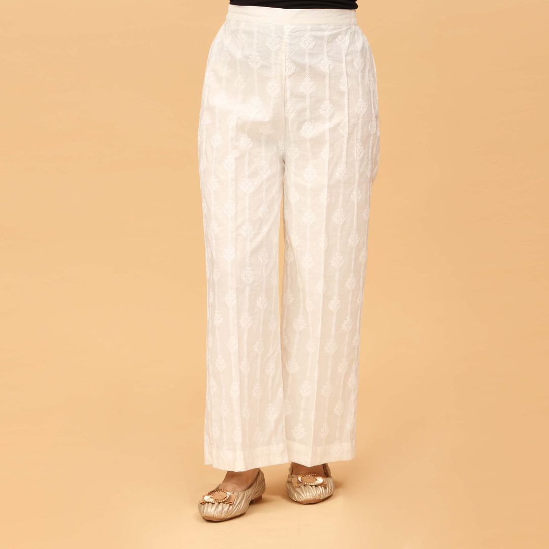 White Puff Printed Cambric Trouser PW3592