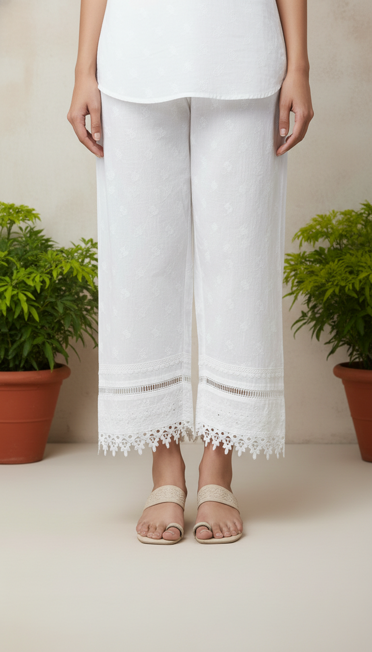 White Embellished Cambric Trouser PW3687