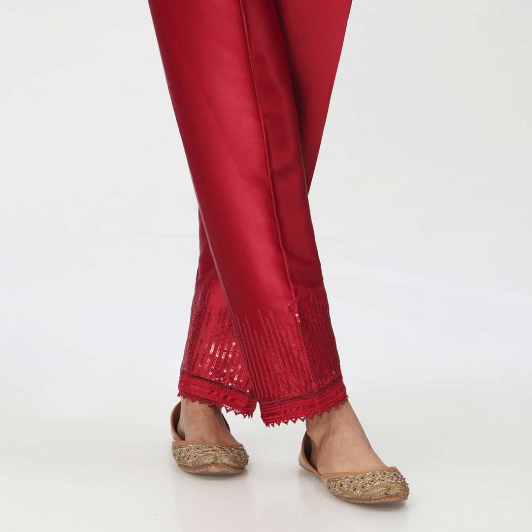 Maroon Embroidered Shamoz Silk Trouser PW3693