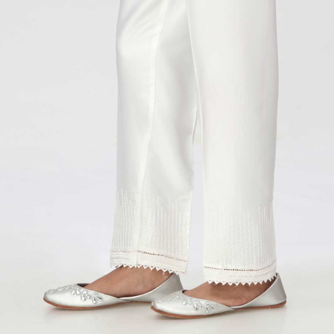 White Embroidered Shamoz Silk Trouser PW3693