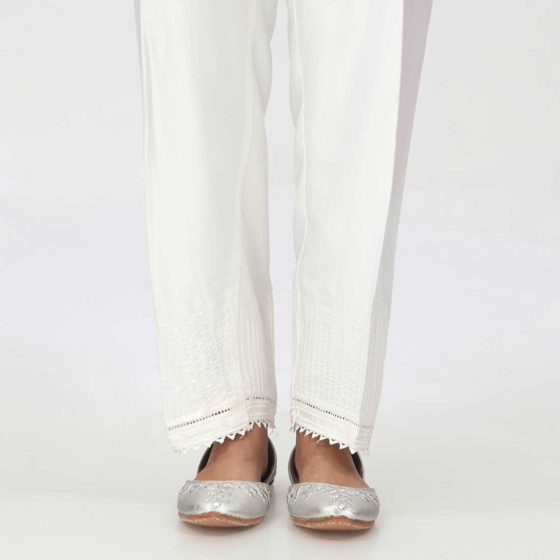 White Embroidered Shamoz Silk Trouser PW3693