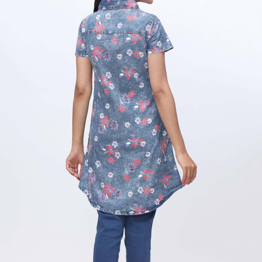 Denim Floral Button Through Shirt PW3964