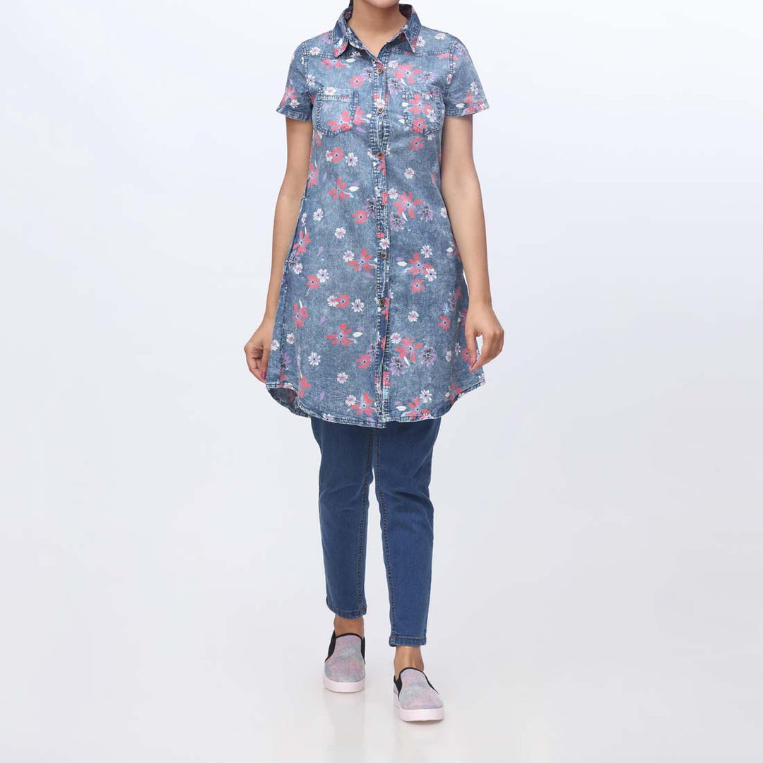 Denim Floral Button Through Shirt PW3964