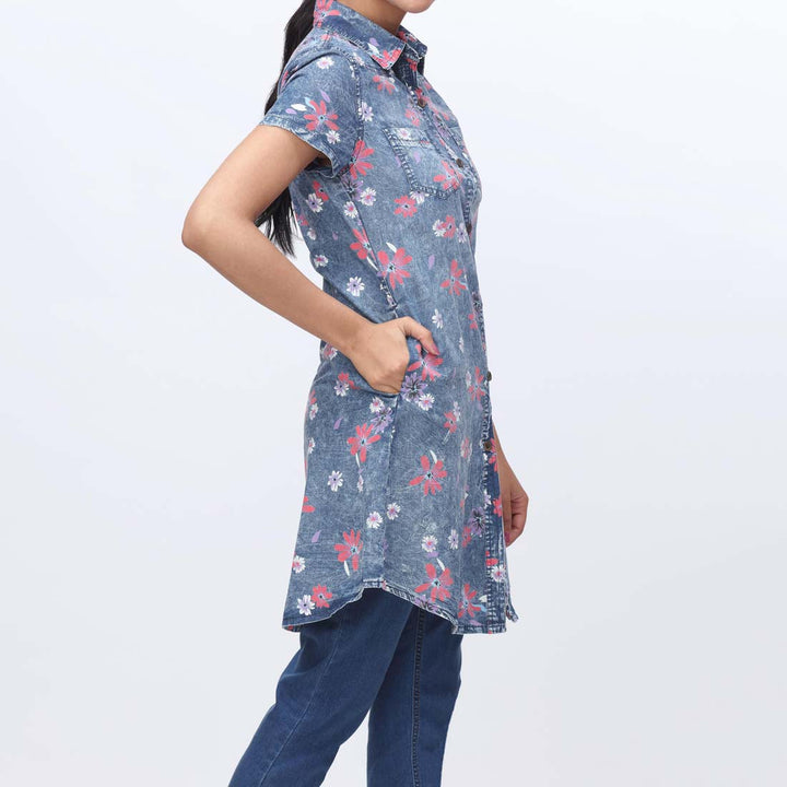 Denim Floral Button Through Shirt PW3964