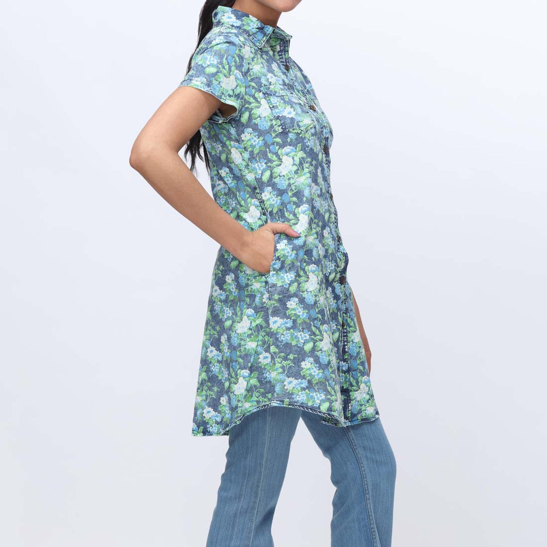 Denim Floral Button Through Shirt PW3966