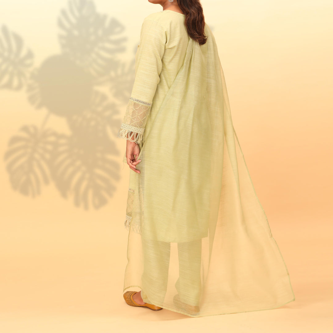 3PC- Dyed Khaddar With Laced Suit PW4019