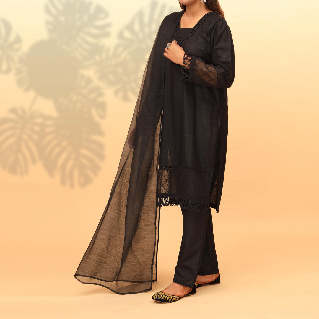 3PC- Dyed Khaddar With Laced Suit PW4023