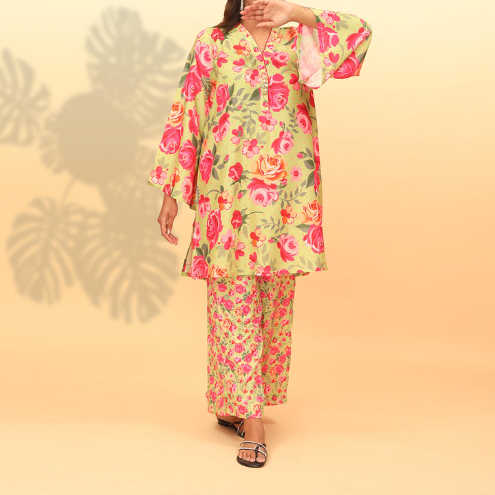 2PC- Digital Printed Grip Silk Suit PW4081