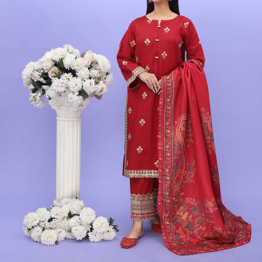 3PC- Embellished Khaddar Suit PW4160