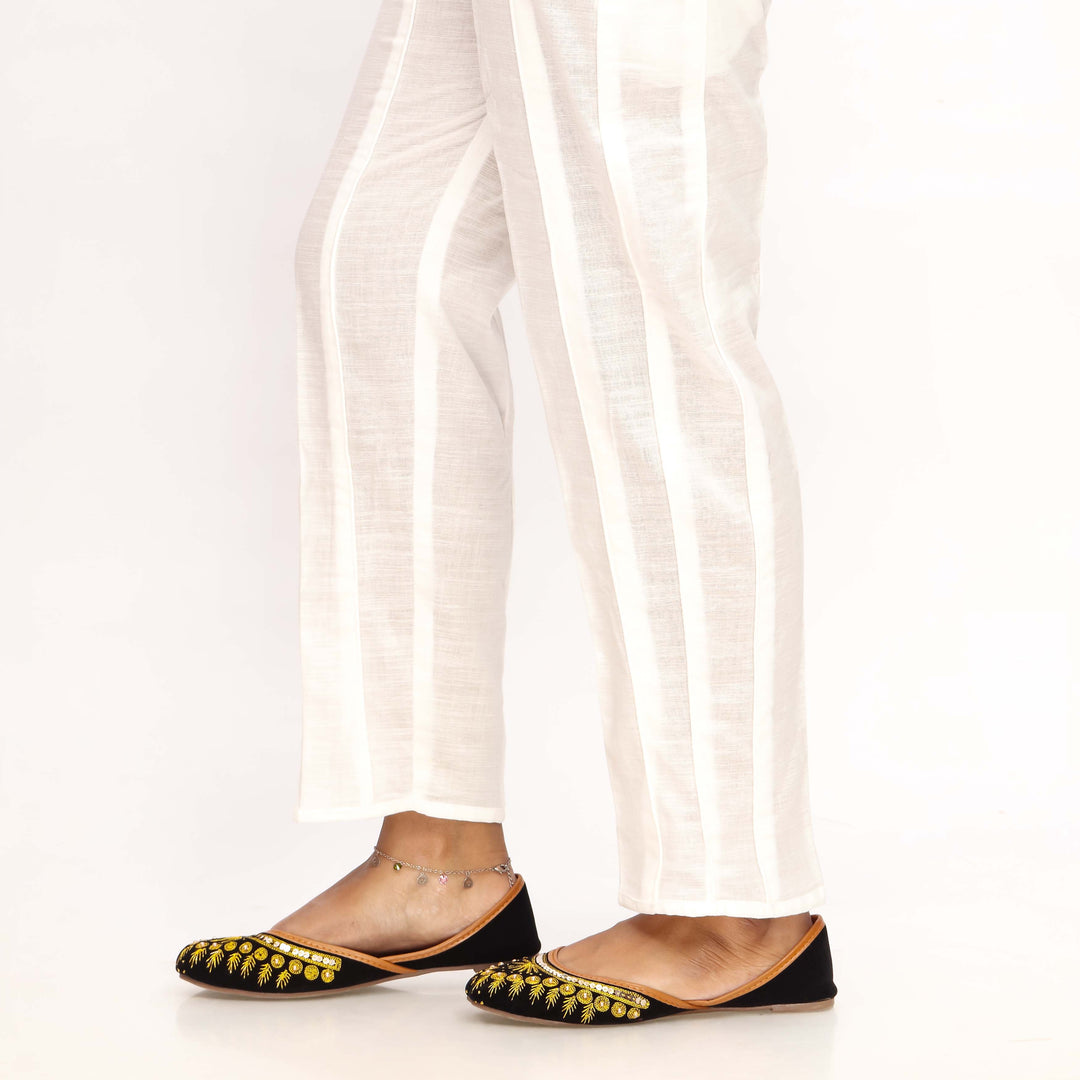 White Straight Fit Khaddar Embellished Trouser PW4502