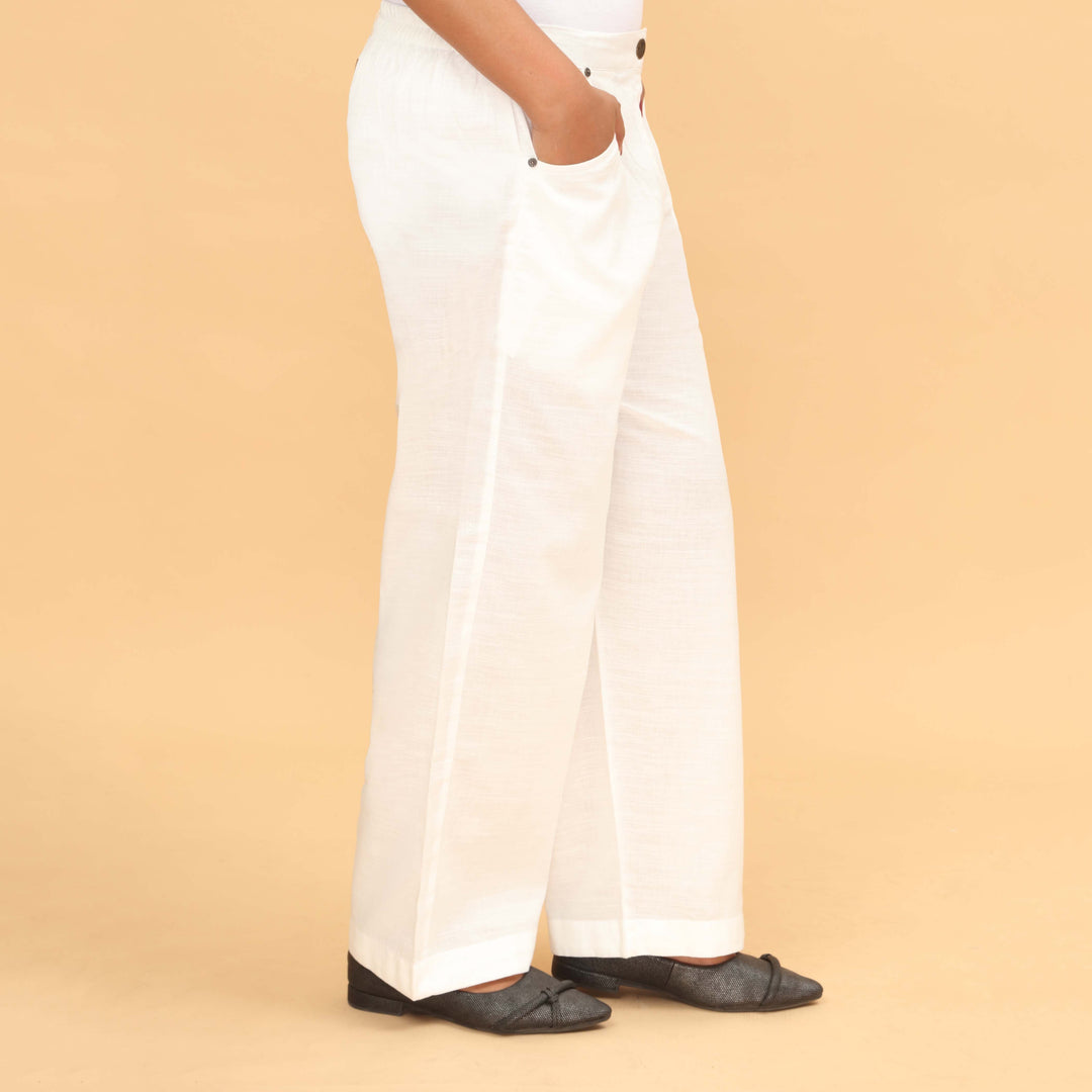 White Straight Fit Plain Trouser PW4505