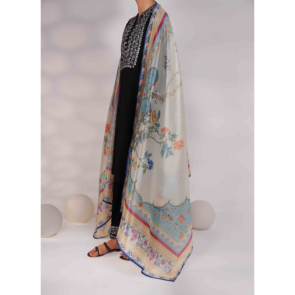 Cream Digital Printed Organza Dupatta PW4786