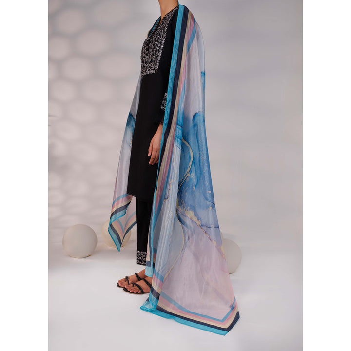 Blue Digital Printed Organza Dupatta PW4786