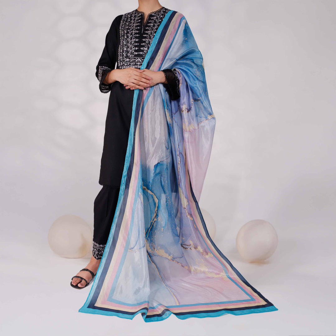 Blue Digital Printed Organza Dupatta PW4786