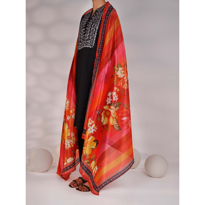 Orange Digital Printed Organza Dupatta PW4786