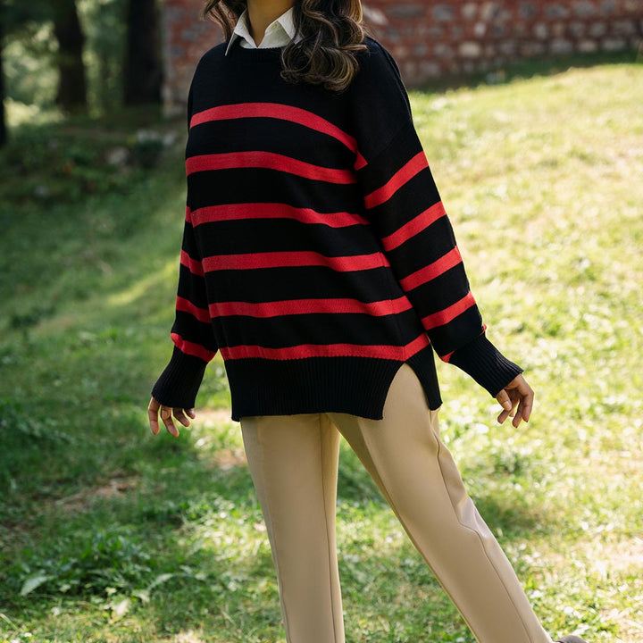 Black Striper Knitted Sweater PW4809