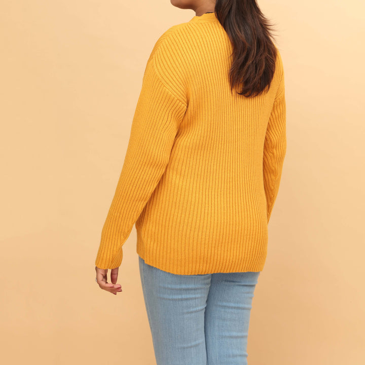 Mustard Cotton Thread Winter Sweater PW4819