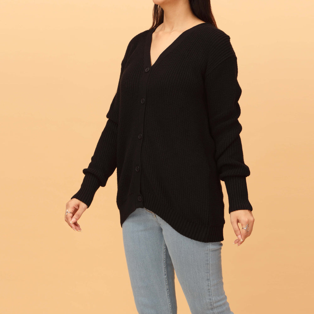 Black Plain Cotton Sweater PW4823