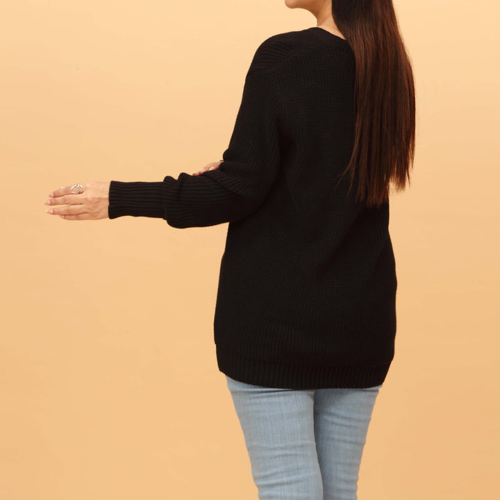 Black Plain Cotton Sweater PW4823