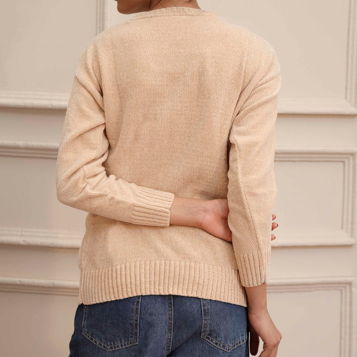 Cream Velvet Thread Winter Sweater PW4828