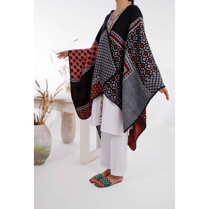 Red Winter Acrylic Cape Shawl PW4975