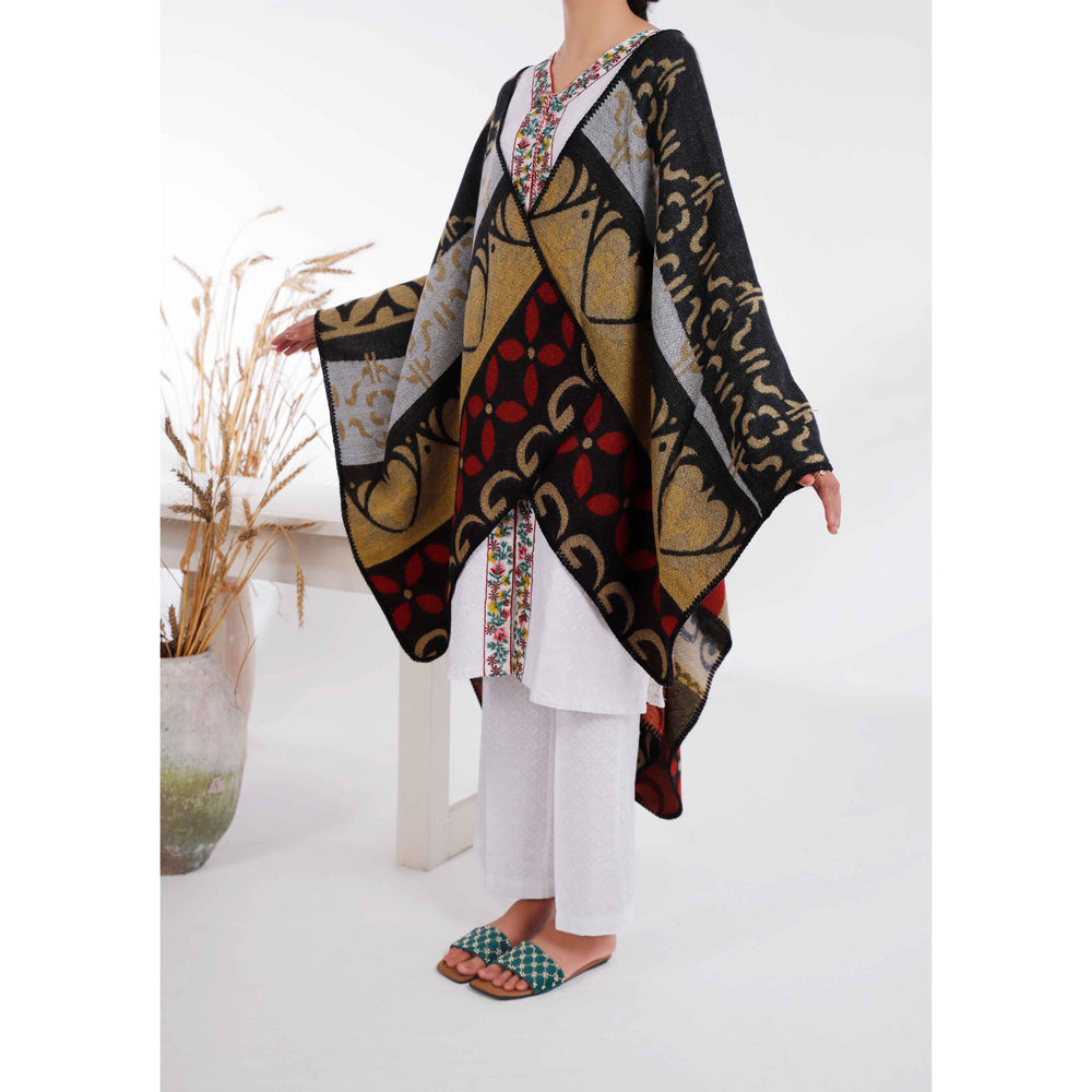 Beige Winter Acrylic Cape Shawl PW4986