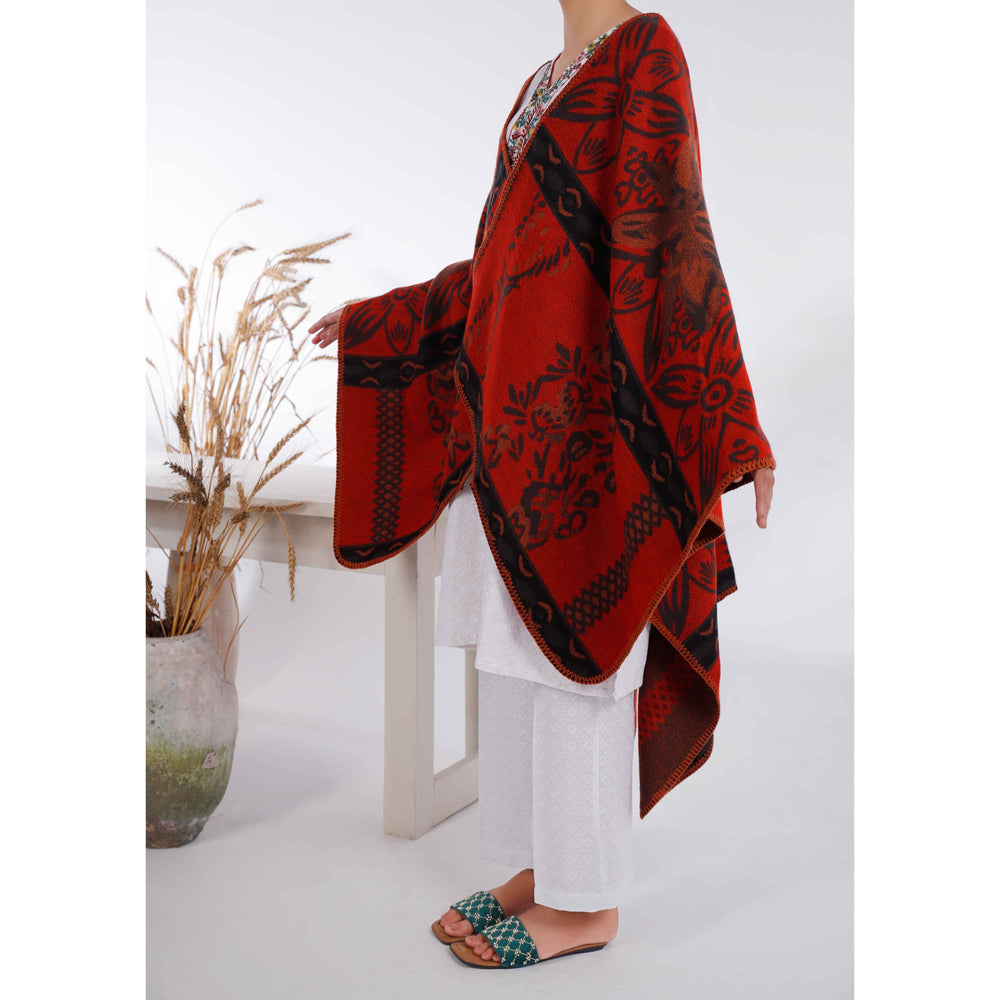 Rust Winter Acrylic Cape Shawl PW4997