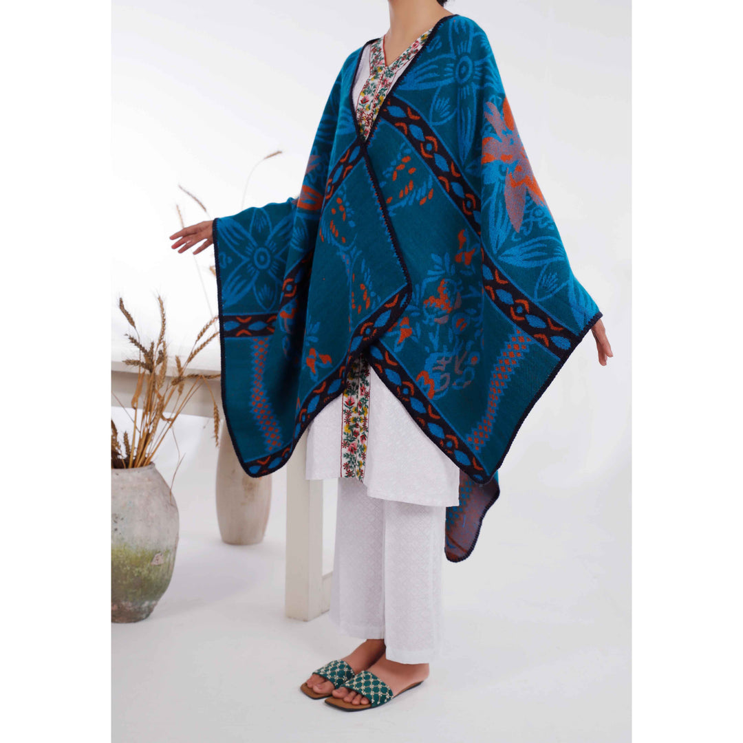 Blue Winter Acrylic Cape Shawl PW4998