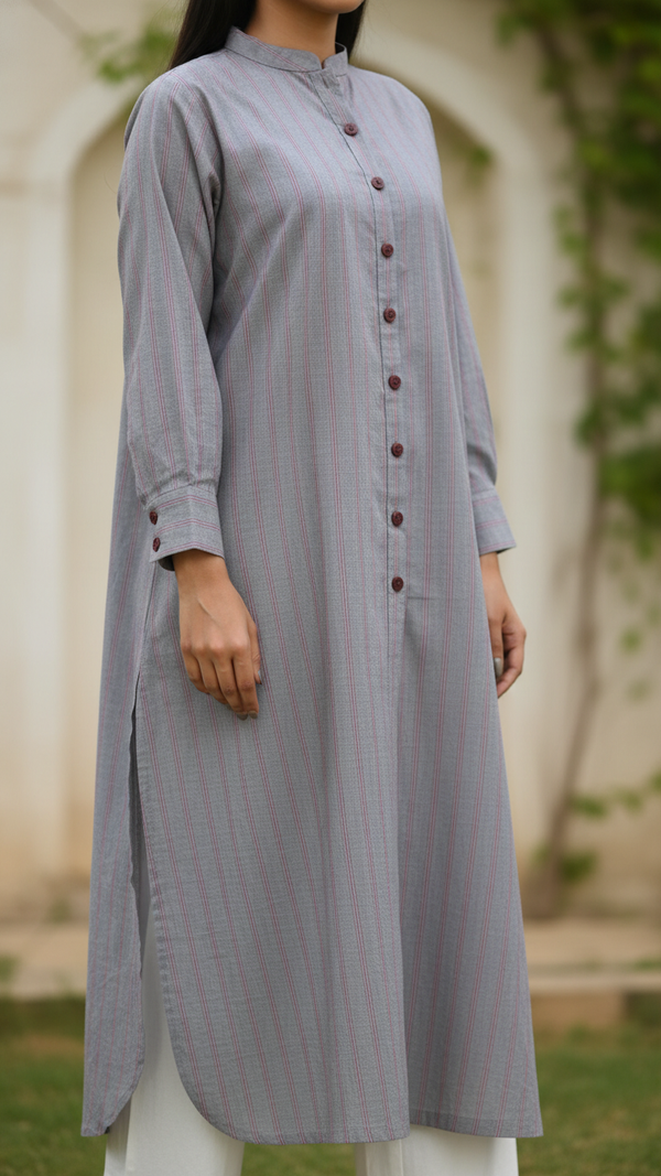 1PC- Slub Khaddar Printed Shirt PW5001