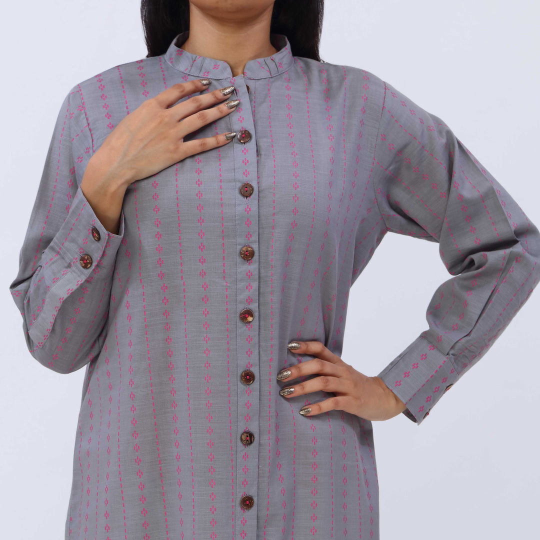 1PC- Slub Khaddar Printed Shirt PW5001