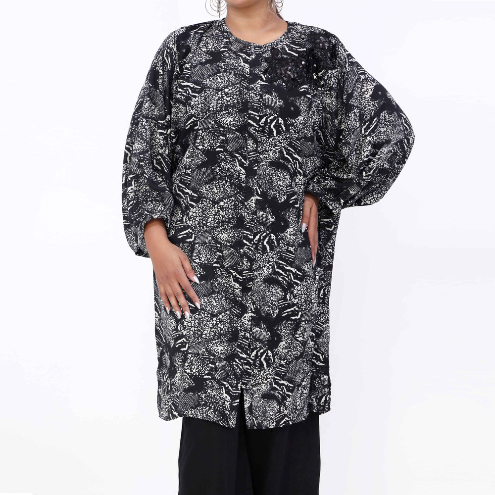 Black Embroiderd Georget Chiffon Shirt PW5008