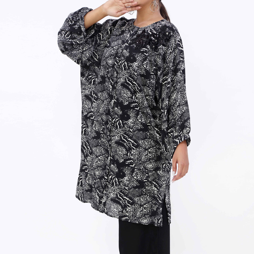Black Embroiderd Georget Chiffon Shirt PW5008