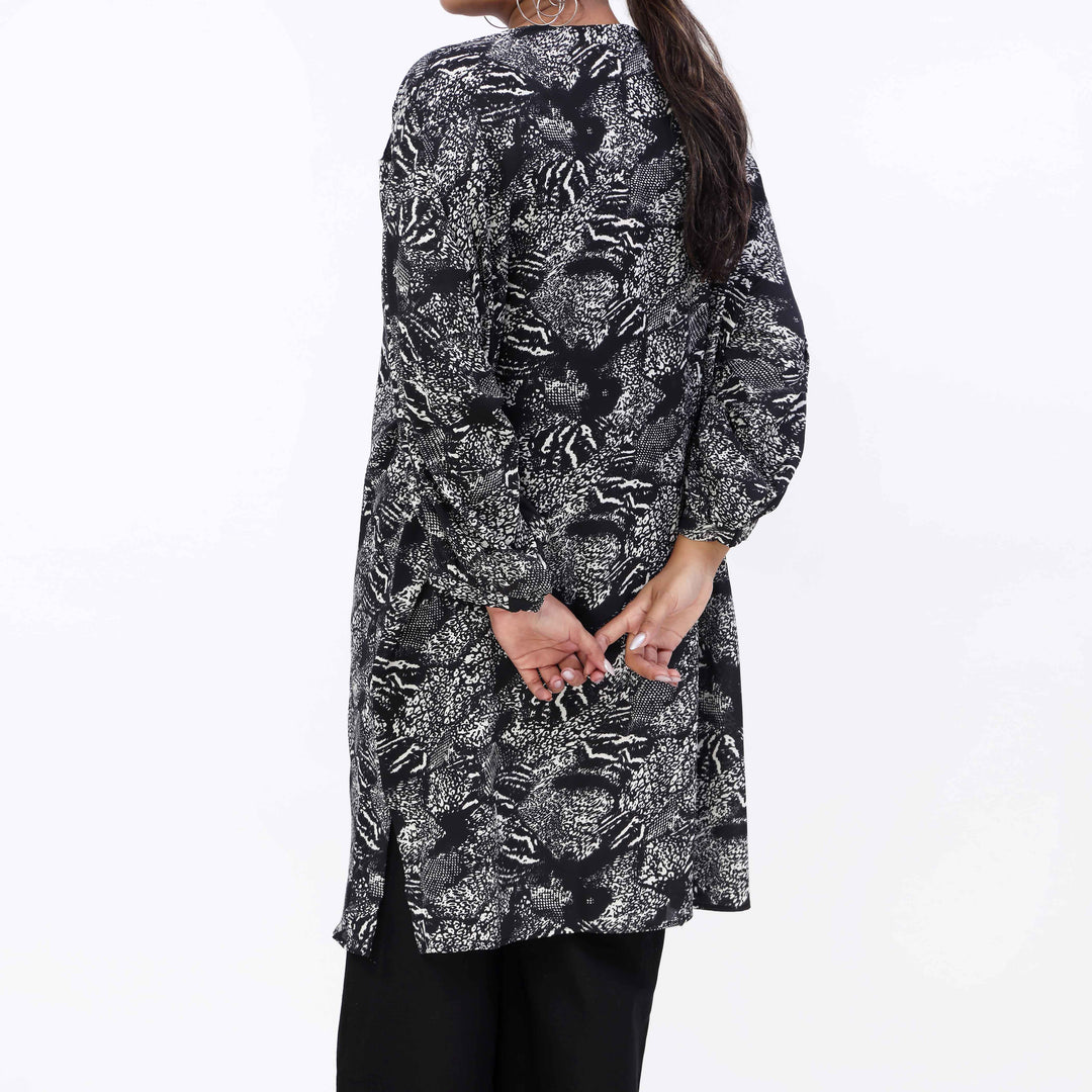 Black Embroiderd Georget Chiffon Shirt PW5008