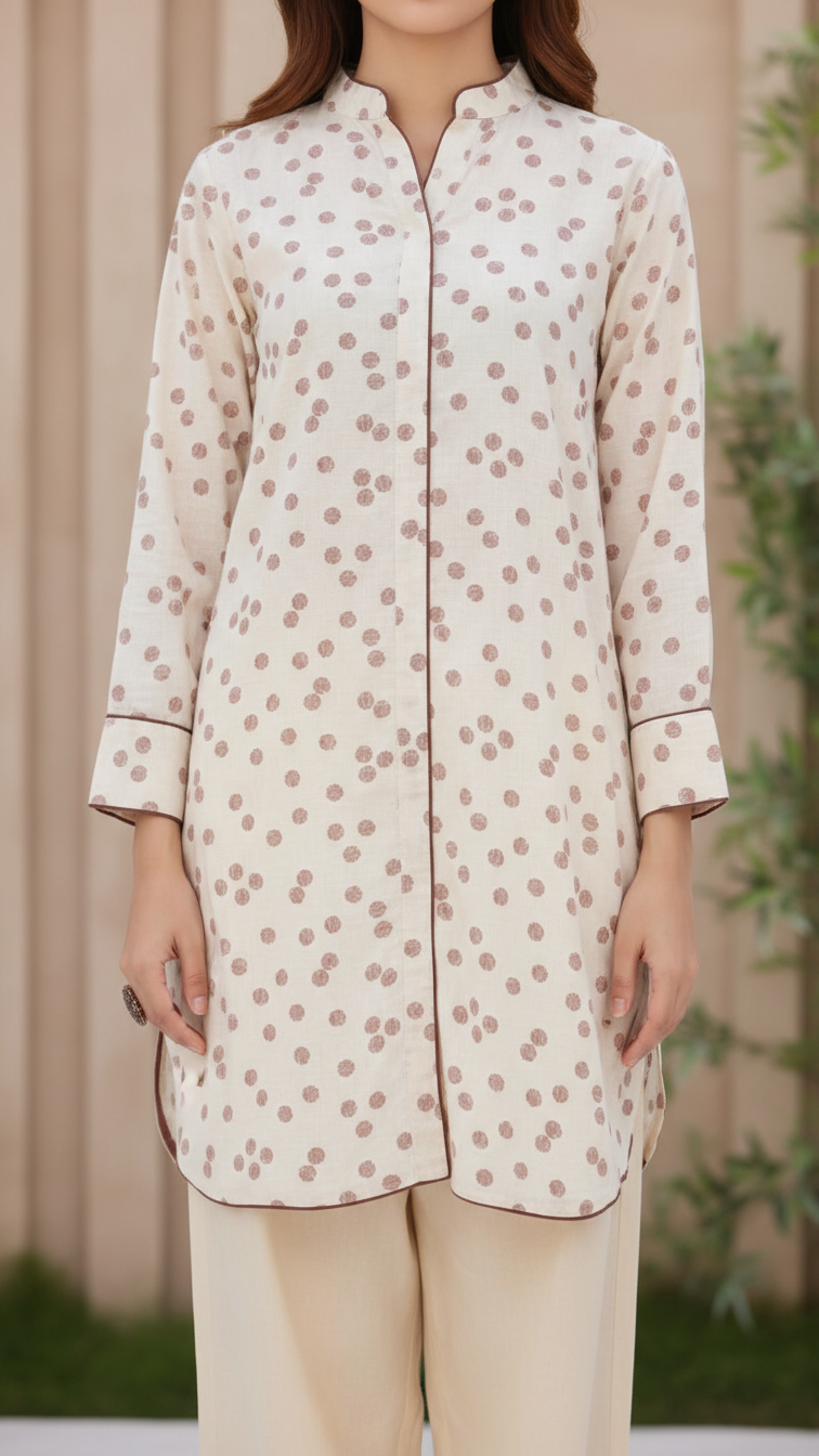 1PC- Printed Grip Silk Shirt With PW5009