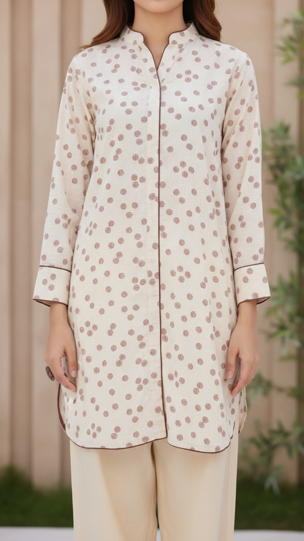 1PC- Printed Grip Silk Shirt With PW5009