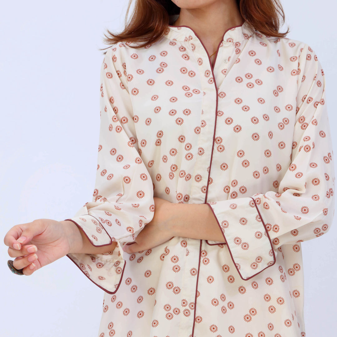 1PC- Printed Grip Silk Shirt With PW5009