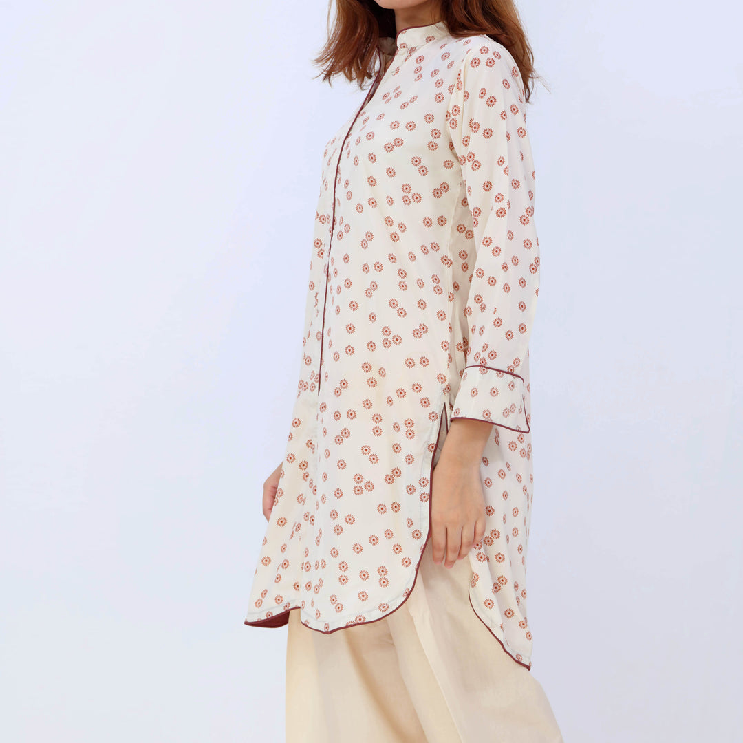 1PC- Printed Grip Silk Shirt With PW5009