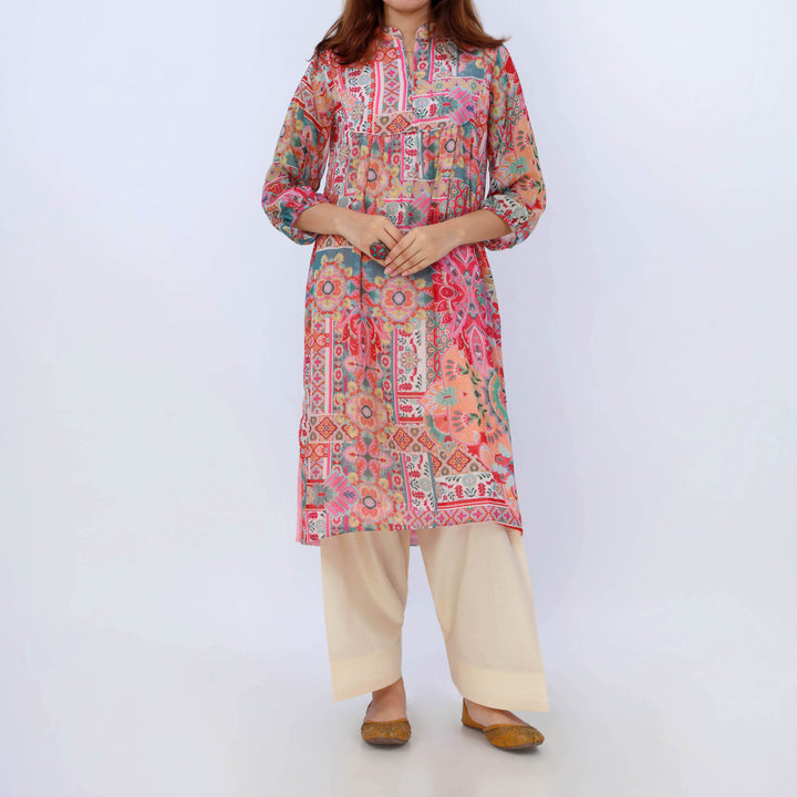 1PC- Printed Chiffon Zari Shirt PW5010