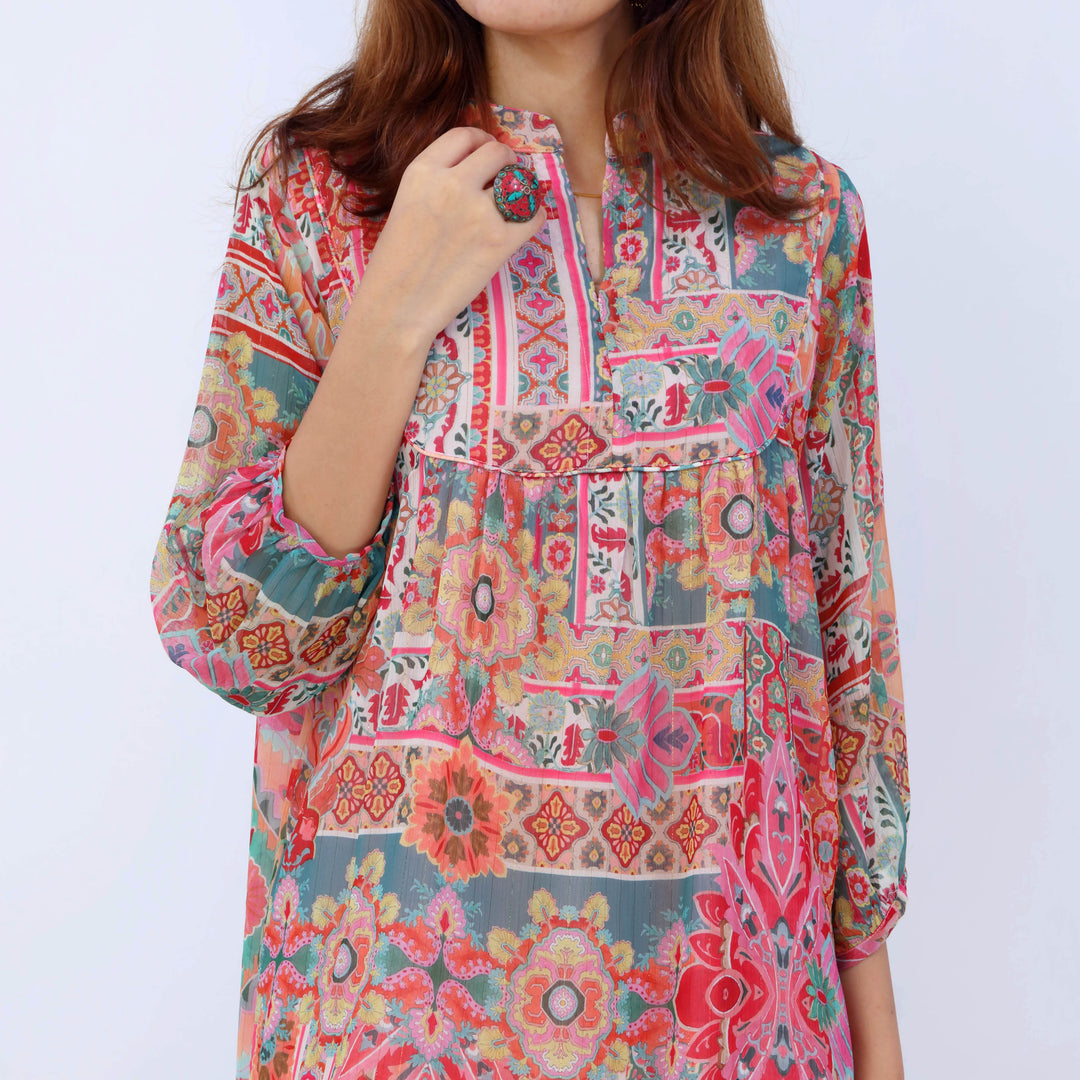 1PC- Printed Chiffon Zari Shirt PW5010